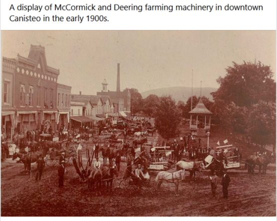 Canisteo Town Center in early 1920s - Farming Equipment Display
