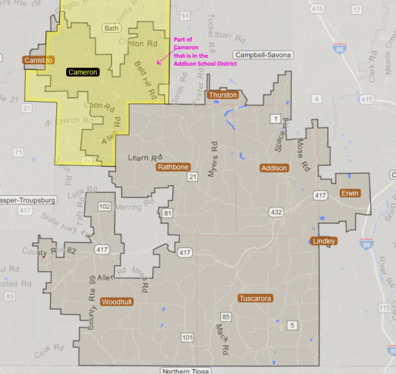 Town of Addison overlayed on Addison School District Boundry