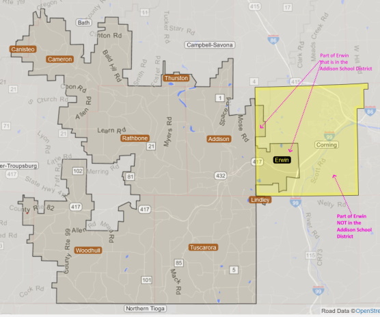 Town of Erwin overlayed on Addison School District Boundry