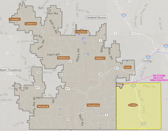 Town of Lindley overlayed on Addison School District Boundry