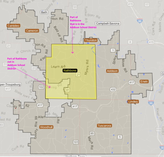 Town of Rathbone overlayed on Addison School District Boundry