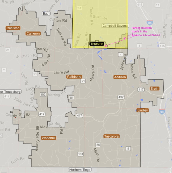 Town of Thurston overlayed on Addison School District Boundry
