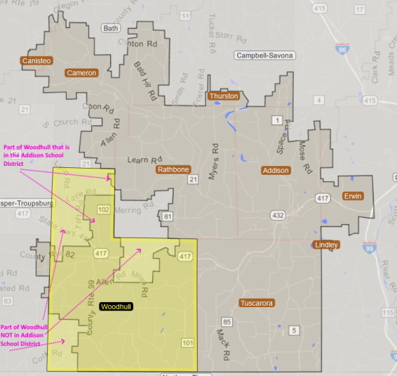 Town of Woodhull overlayed on Addison School District Boundry