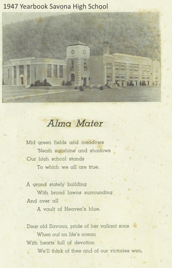 1947 Yearbook school picture and Alma Mater Words